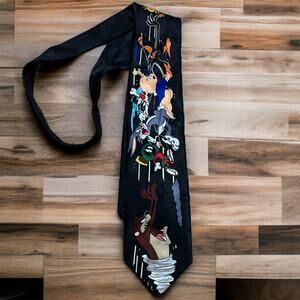 VINTAGE 90s Looney Tunes Mania Novelty Necktie 1993 Official Black 55"